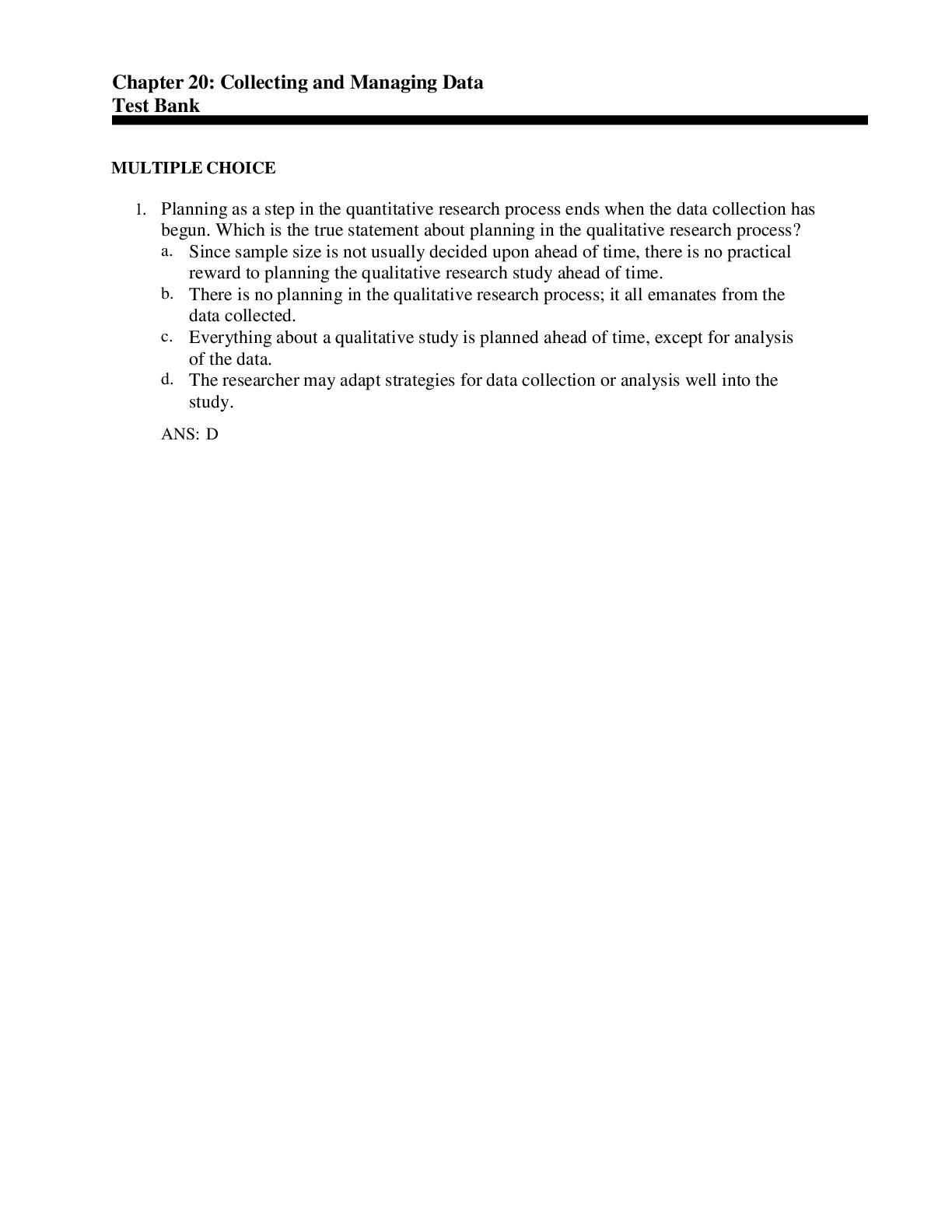 Preview image for NURS 500 -  Chapter 20: Collecting and Managing Data Test Bank